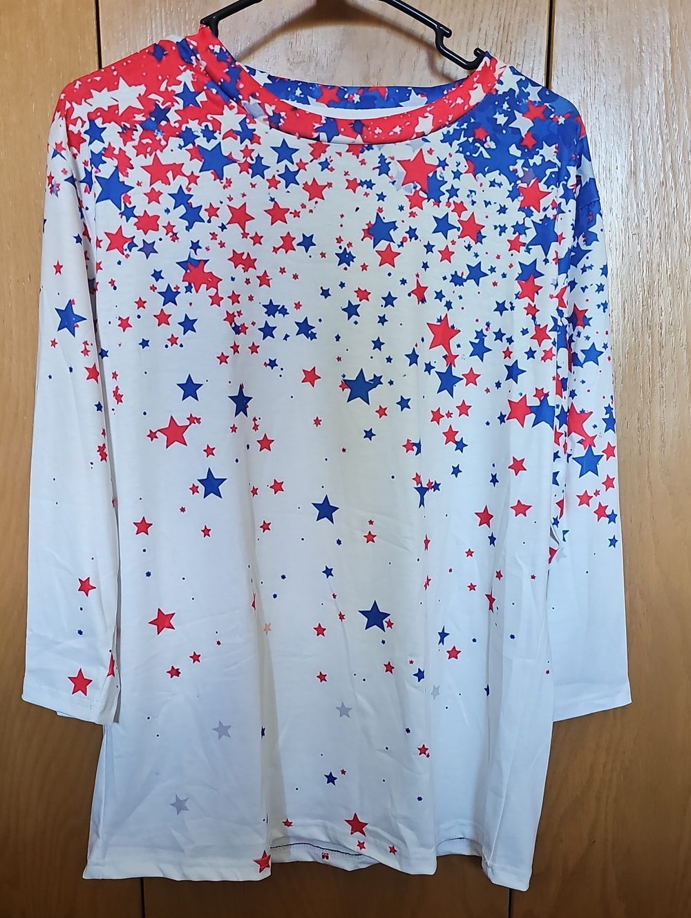 Star Print Long Sleeve Top - Red, Blue, White
